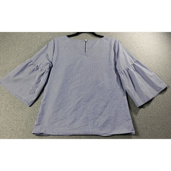 Fred David Striped Embroidered Flowers Bell Sleeves Blouse Size S - Picture 2 of 4